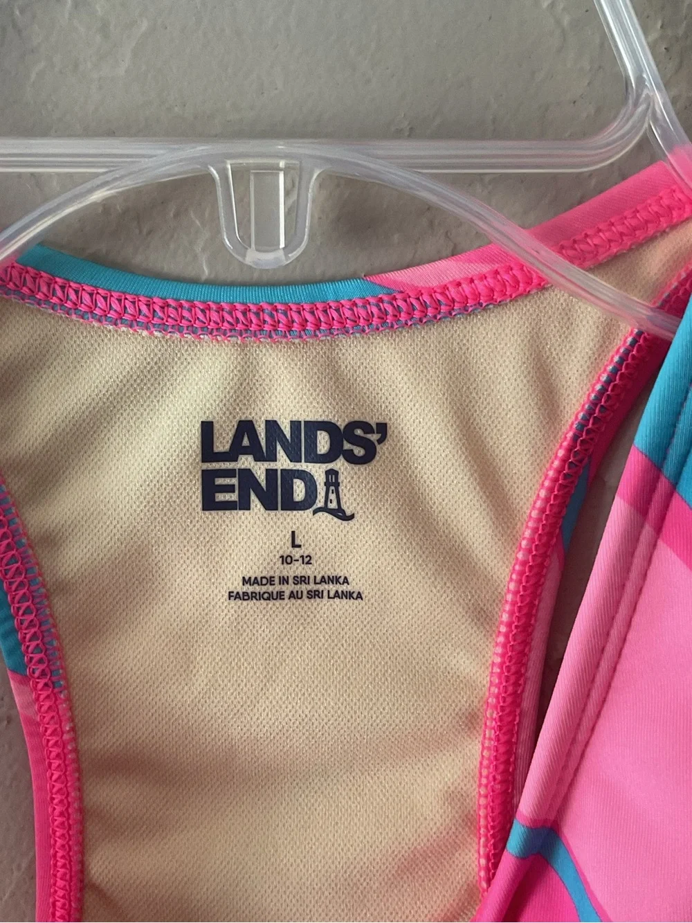 Lands' End Kids Pink & Teal Diagonal Stripe Racerback One-Piece